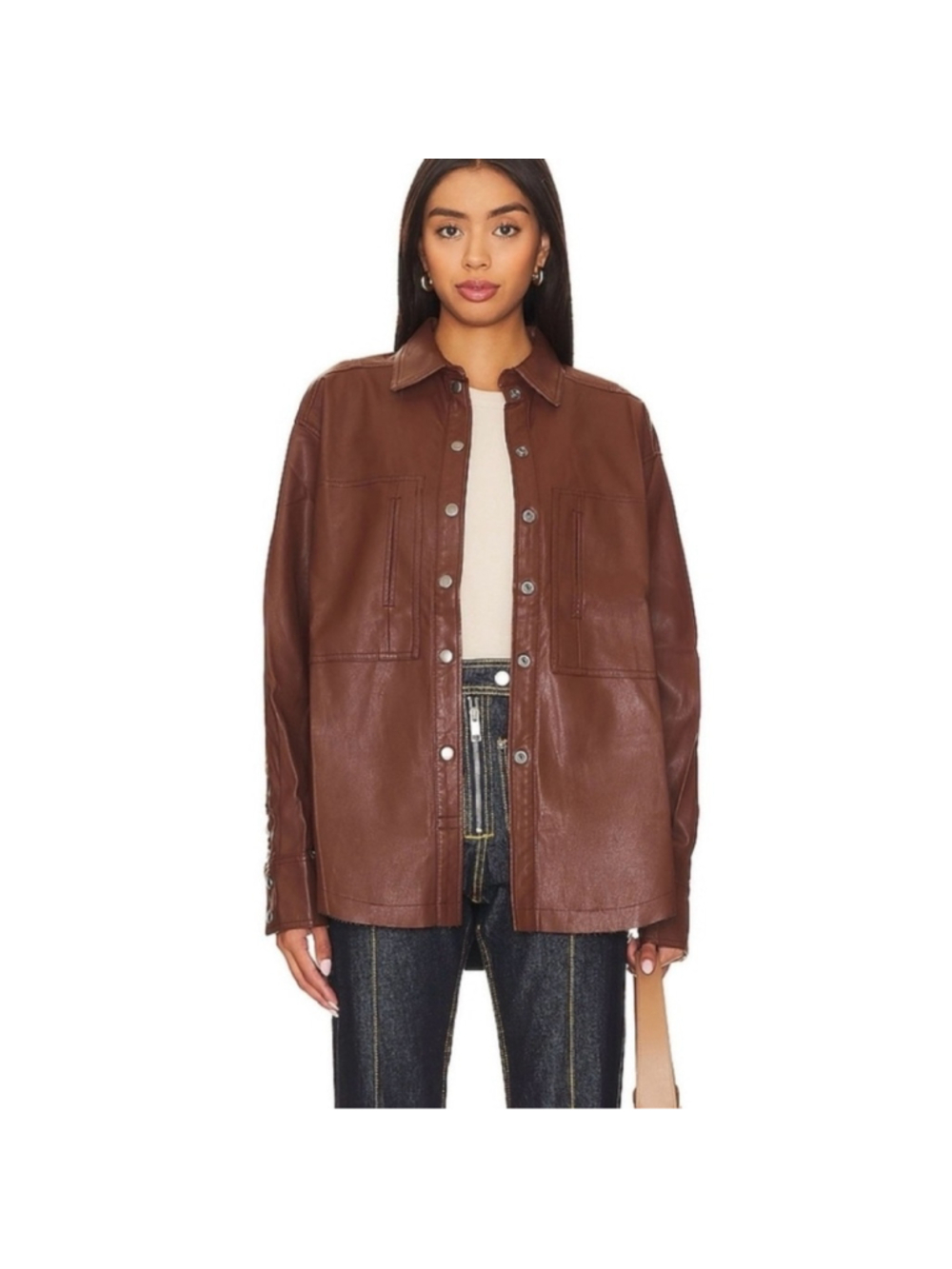 Free People We The Free Easy Rider Faux Leather Shacket Brown, M